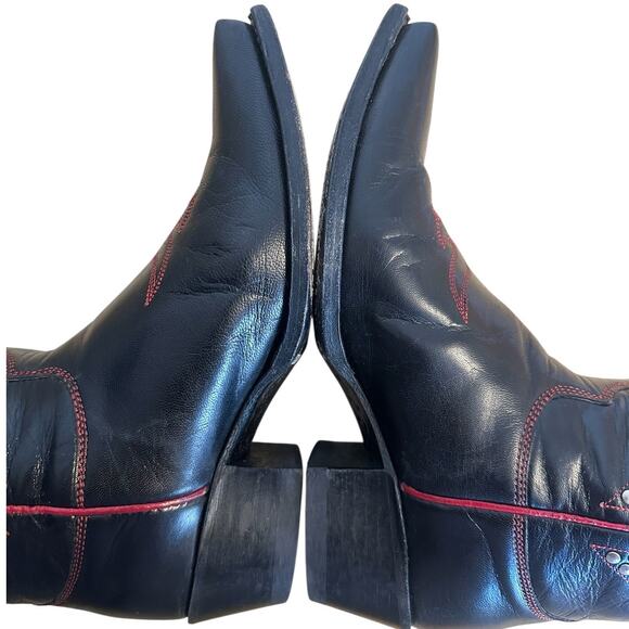Frye Vintage Black and Red Leather Pointed Toe Daisy Dukes Cowgirl Boots 6.5 - Picture 7 of 13